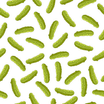 Green cucumber or pickle cartoon seamless pattern isolated on white background, Square orientation