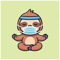 Fototapeta premium Sloth Wearing Face Mask Meditating Calmly.