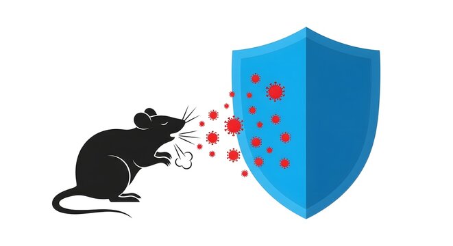 Rat spreading viruses protected by a shield, concept of rodent-borne diseases, pest control, and health protection.