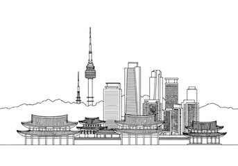Obraz premium Seoul city skyline with traditional and modern architecture