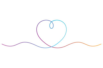 Fototapeta premium Continuous single line drawing of a heart shape with a colorful gradient effect