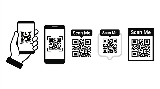 QR Code Scan Icons and Smartphone App Display