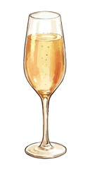 Obraz premium Item-style sparkling wine glass illustration, elegant golden champagne for festive celebration branding ／ スパークリングワインのイラスト