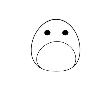A simple black and white line drawing of an egg-shaped character with two eyes and a downturned mouth.
