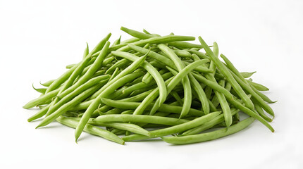 Fototapeta premium Fresh green beans piled on white background