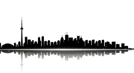 Obraz premium Black city skyline silhouette with water reflection