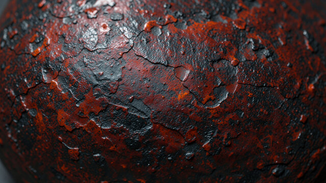 Industrial metal surface texture showing severe dark reddish brown rust decay and cracking