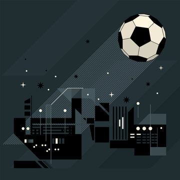 Soccer tournament promotion banner with abstract geometric city at night background square template have blank space.