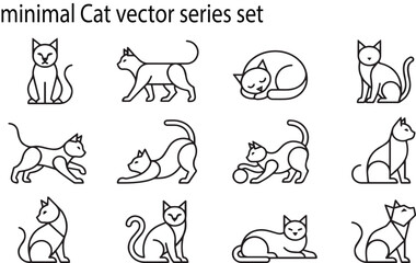 Fototapeta premium Minimalist Vector Cat Series Set Geometric Line Art Icons Keywords: cat, feline, animal, pet, vector, free image downlod