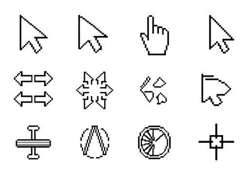 Collection of various computer cursor icons and graphic design elements on white background