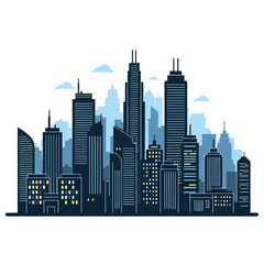Obraz premium A detailed illustration of a cityscape with many tall buildings and structures in the skyline