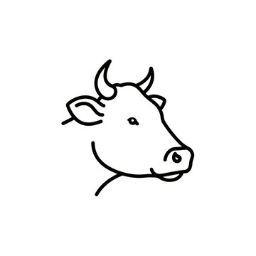 A simple black and white illustration of a cow head, perfect for various design uses