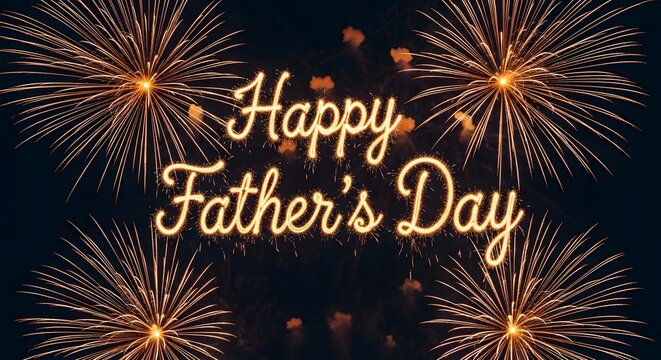 Happy Fathers Day celebration with firework display at night