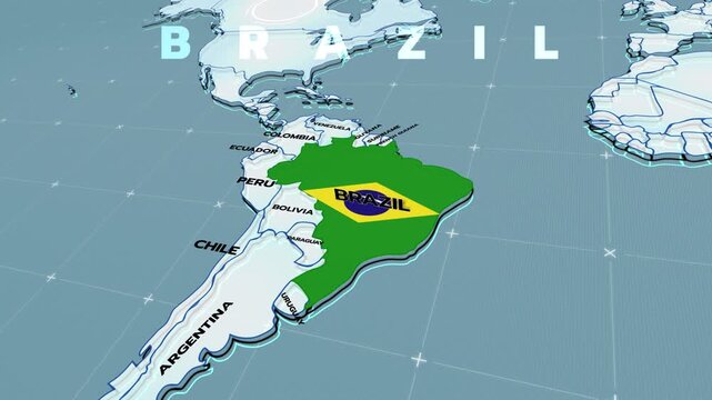 a futuristic 3D map showing part of Brazil, South America, map of South America, Brazil map, BRAZIL FLAG,