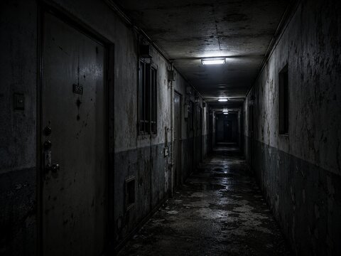 Korean Abandoned Horror Atmosphere Series-Abandoned apartment hallway at night