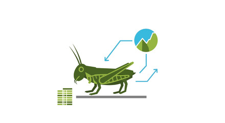 Grasshopper with financial chart and coins, concept of insect economy and growth © mecca