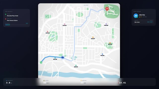 Modern ride sharing application city map navigation interface