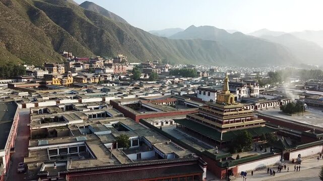 Labrang Monastery in Xiahe Gansu China Mountain Valley in Labrang Monastery, Xiahe, Gansu, China