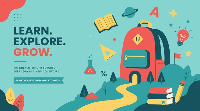 Flat Vector Education Illustration with School Supplies and Motivational Text for Back to School Banners and Learning Posters