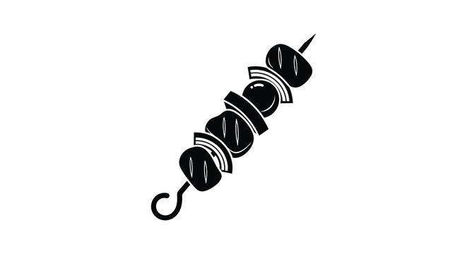 Meat skewer silhouette on a metal rod black and white silhouette