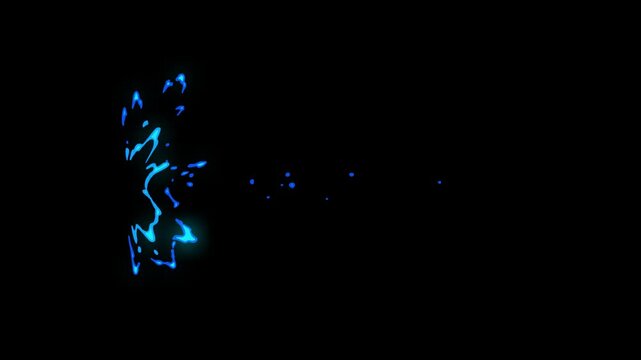 2D FX cartoon explosion with water liquid spark blast and shine light, shape elements and smoke energy burst. Hand drawn flash cartoon explosion visual effect set on black screen background.