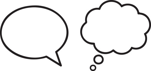 Simple black and white speech bubbles isolated for graphic design projects showing communication concepts and creative thought process visual elements © Monivara Creations