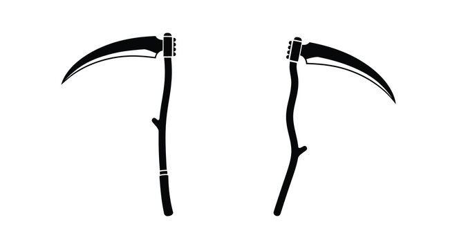 Scythes with wooden handles black silhouette
