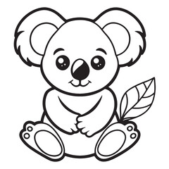 Obraz premium Cute cartoon koala sitting with leaf