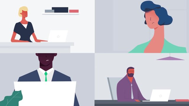 Online Video Conference Meeting Animated Business Communication Scene with Remote Teamwork and Virtual Collaboration Concept
