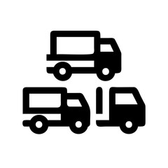 Fototapeta premium Three delivery trucks stacked icon design - Minimal black vector icon showing three delivery trucks arranged in a triangular stack formation