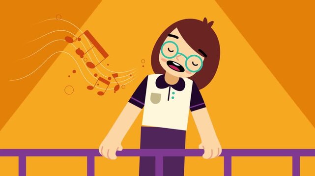Female Musician Singing on Stage Animated Concert Performance Scene with Live Entertainment and Music Festival Concept