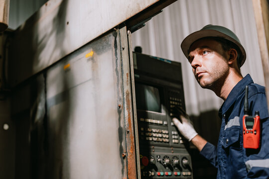 Professional engineer male worker working service inspecting machine interior, Fix replace old part