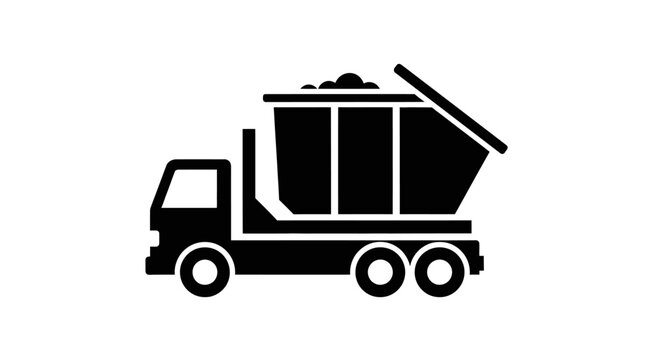 Black garbage truck side view.