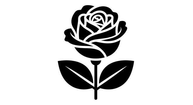 Black rose flower icon silhouette graphic.
