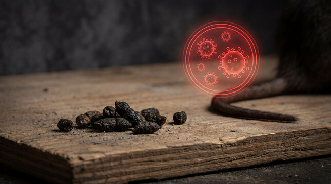 Rat droppings and virus icon, concept of disease transmission, vector control