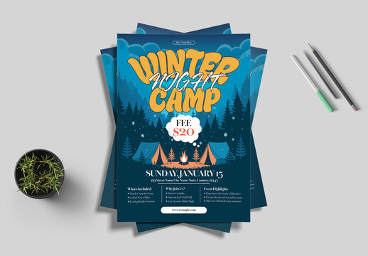 Winter Camp Flyer Template With Outdoor Adventure Theme Design