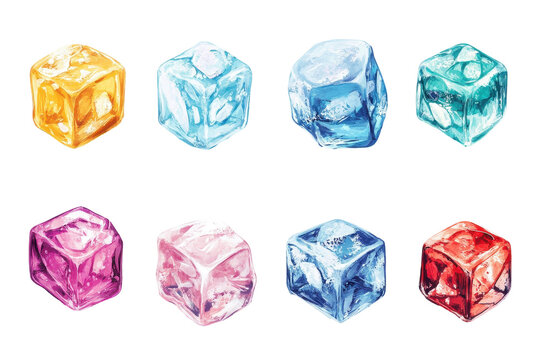 Colorful Ice Cubes in Various Colors on Black Background for Refreshing Beverages