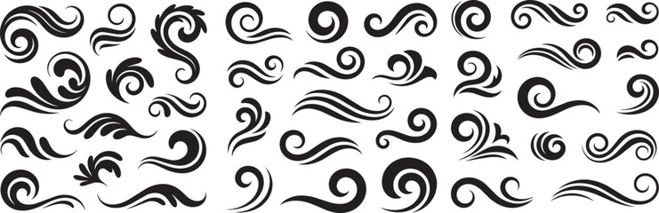 Fototapeta premium Vector art of Stylized Swirl and Wave Baroque Inspired Ornamental Vector Designs Elegant Decorative Flourish Elements Collection.