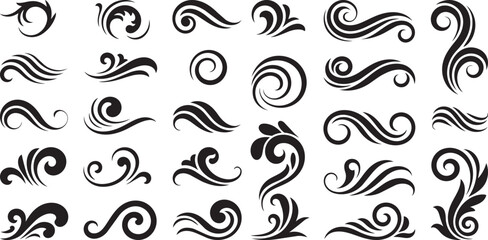 Fototapeta premium Quality vector art of Vector art of Stylized Swirl and Wave Vector Elements with Spirals Flourishes and Decorative Scrollwork Abstract Design Collection.