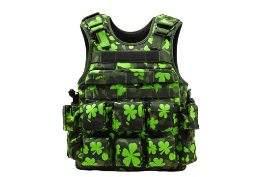 Bright Green and Black Clovers Pattern Tactical Vest with Multiple Pockets for Outdoor Activity