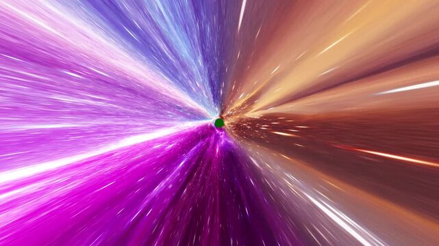 Galaxy tunnel through, colorful glowing space background, moving through a tube tunnel with bright light shining at the end, space nebula tunel background loop animation on green screen, Seamless Loop