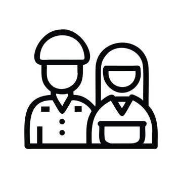 Two uniformed security guards standing side by side - Minimalist vector icons of two security personnel in official uniforms standing closely together.