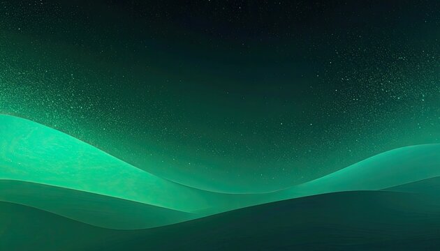 Abstract emerald green landscape with starry sky background.