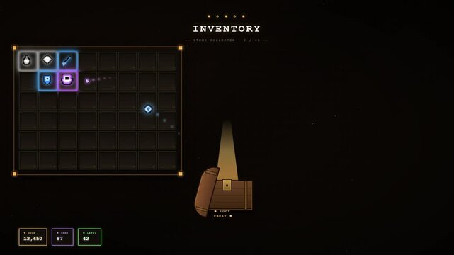 Retro pixel art role playing game inventory and stat screen