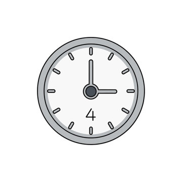 A simple clock shows the time of three o'clock, with a white background and gray frame