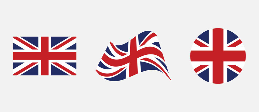 United Kingdom OR UK flags icon. England's national symbol. United Kingdom waving flag. British banner signs