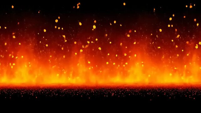 Fiery abstract background with glowing flames and particles against black