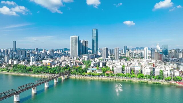 Changsha Skyline and Xiang River on a Sunny Day in Changsha, Hunan, China