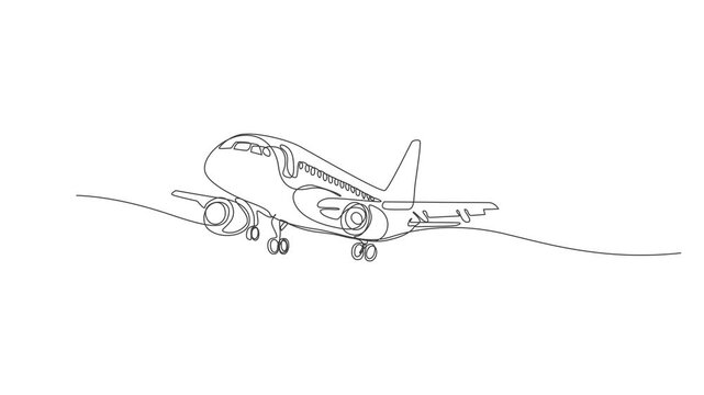 vector illustration of a flying airplane,Animated self drawing of One continuous line drawing of Airplane path.