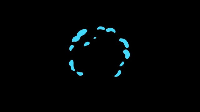 Cartoon liquid FX explosion with hand drawn flash blast, spark shine, and smoke element. Energy shape burst and water explosion cartoon spark FX visuals combined on black screen background.